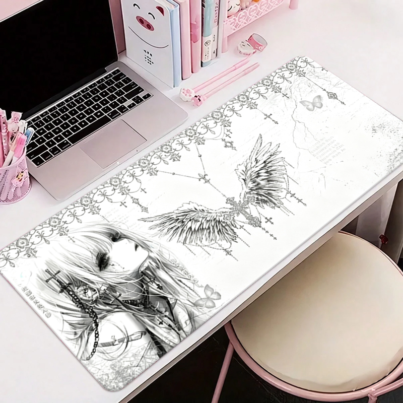 Pc Gaming Desk - Leren muismat Zwart Wit Anime Esthetiek